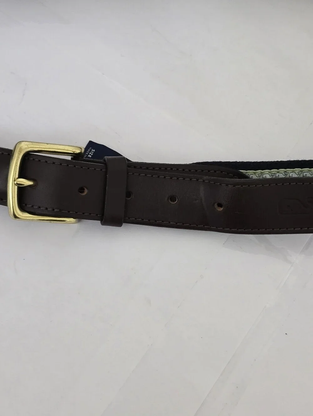 VINEYARD VINES men’s 38 Cotton Silk Ribbon Belt Whales Navy Green Made IN USA